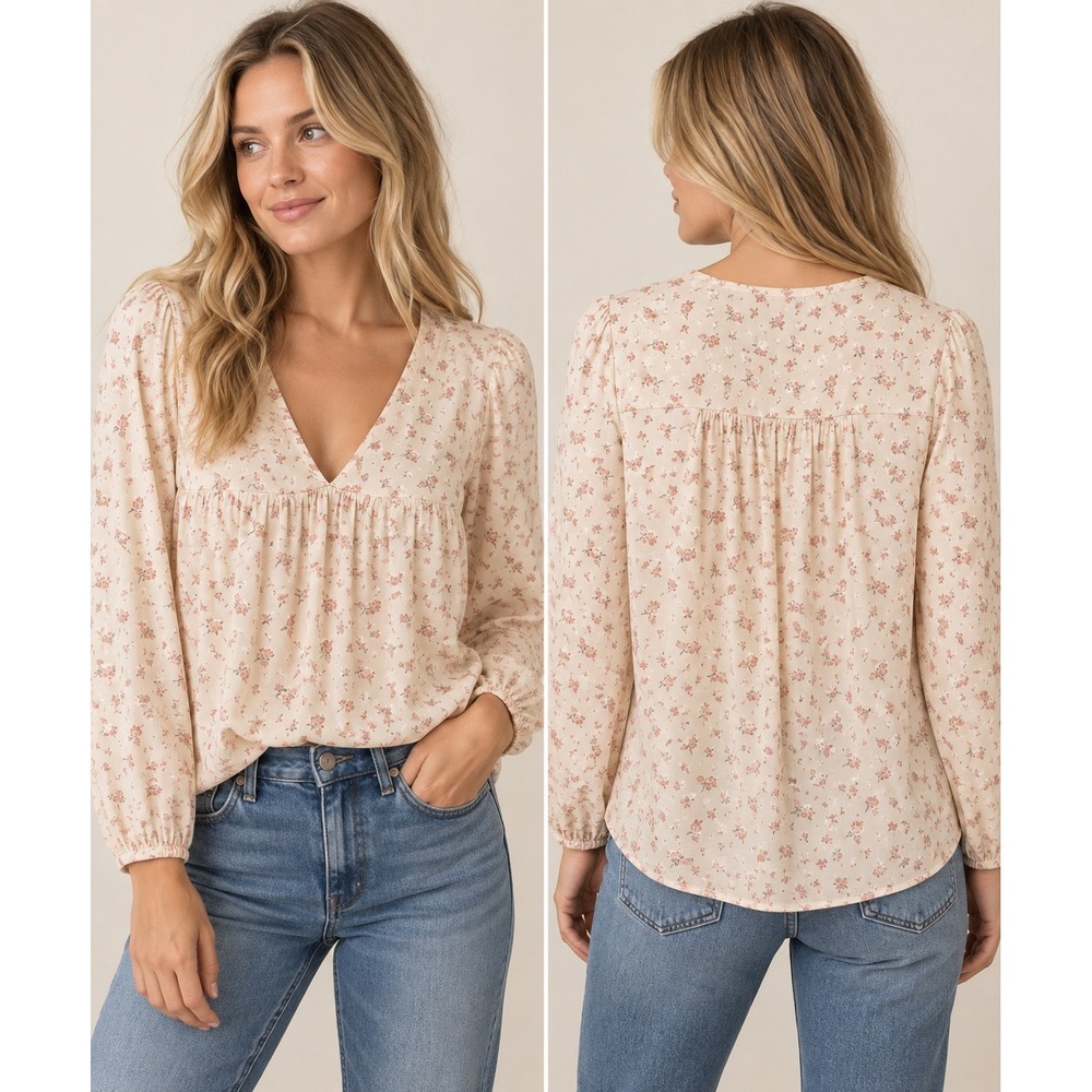 Madewell Womens Cottagecore Floral Blush Pink V-Neck Empire Waist Blouse Small